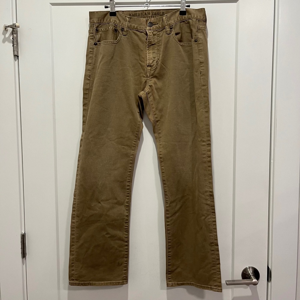 American Eagle Original Straight Core Flex Khaki Brown Pants 32x30 Mens